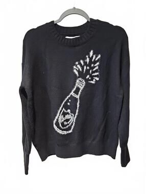 Loft Sweater Pullover Women M Black Knit Cotton Long Sleeve Casual NWT